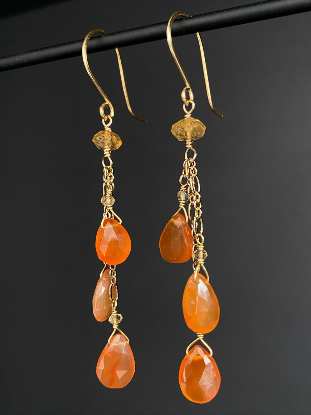 Carnelian & Citrine Dangle Chain Earrings
